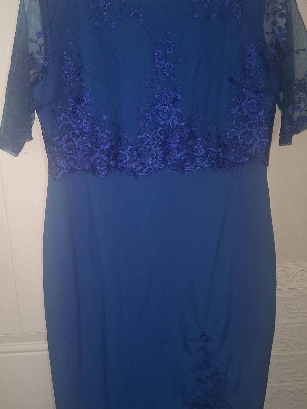 Women's Midi Dress with Lace Bodice in Royal Blue